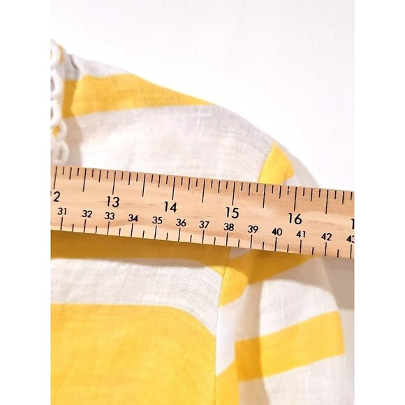Charter Club Luxury Women Blouse Size Med Yellow White Stripes 100% Linen V Neck - Picture 6 of 10